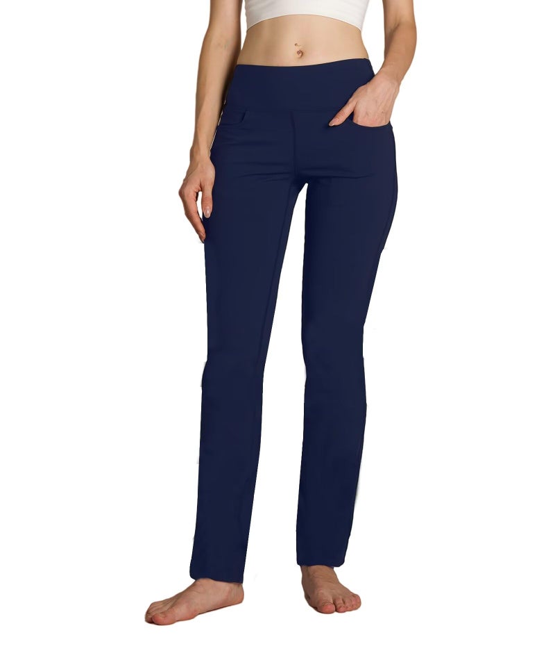 Safort Women's Yoga Pants Straight Leg Yoga Dress Pants 28"/30"/32"/34" Long Tall Inseam Stretch Slacks with Pocket for Workout 34'', Blue, L - Image 1